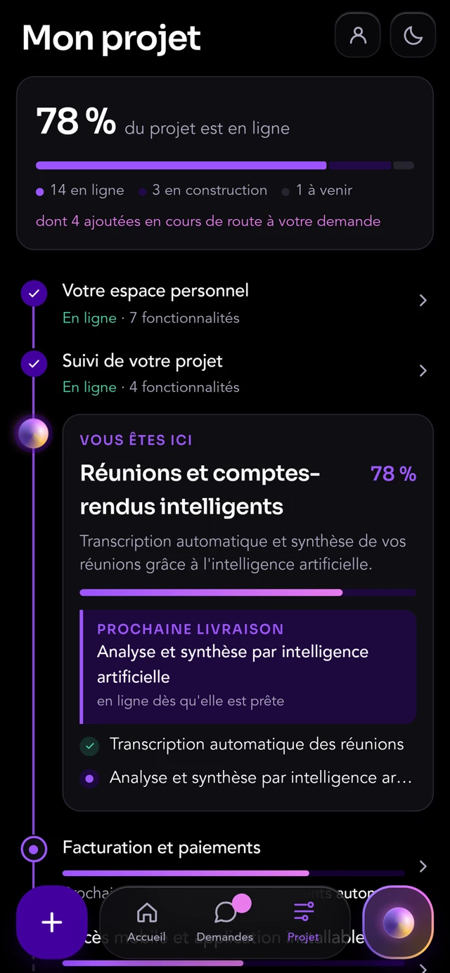 Suivi de la feuille de route dans l'application mobile HeraHub OS